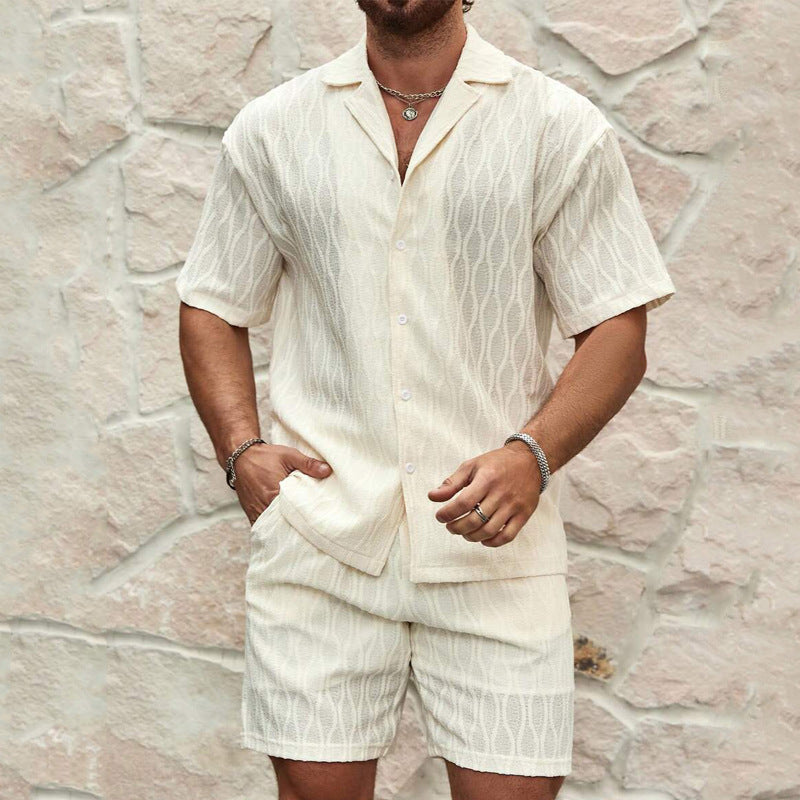 Men's Summer Textured Waffle Knit Shirt & Shorts Set