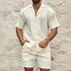 Men's Summer Textured Waffle Knit Shirt & Shorts Set