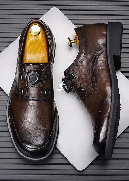 Men’s Genuine Leather Dress Shoes with Rotary Buckle — Business & Casual Oxford Style