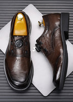 Men’s Genuine Leather Dress Shoes with Rotary Buckle — Business & Casual Oxford Style