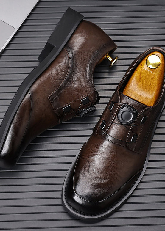 Men’s Genuine Leather Dress Shoes with Rotary Buckle — Business & Casual Oxford Style