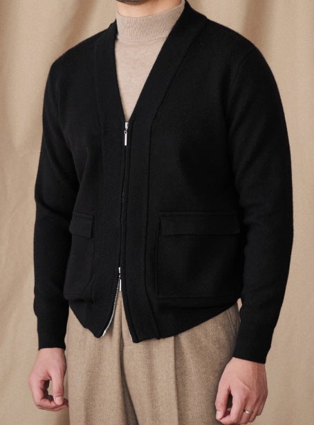 Zipper Pocket Knit Cardigan Jacket