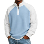 Men's Casual Color-Block Waffle Knit Quarter-Zip Pullover