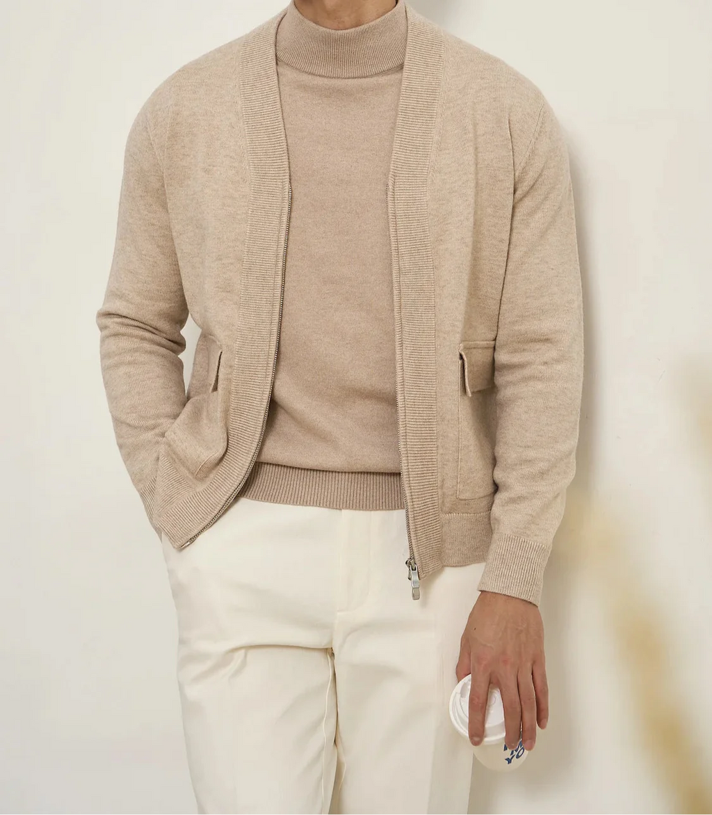 Zipper Pocket Knit Cardigan Jacket