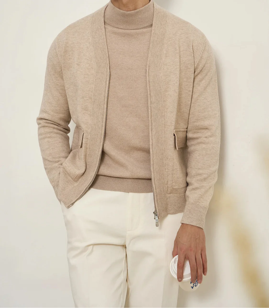 Zipper Pocket Knit Cardigan Jacket