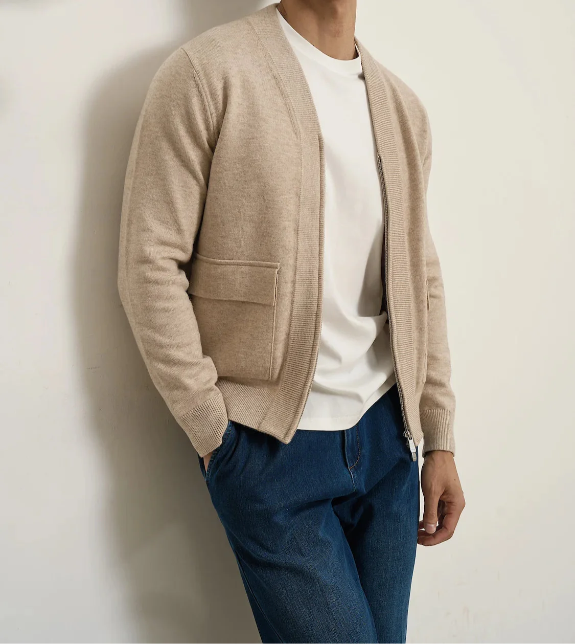 Zipper Pocket Knit Cardigan Jacket