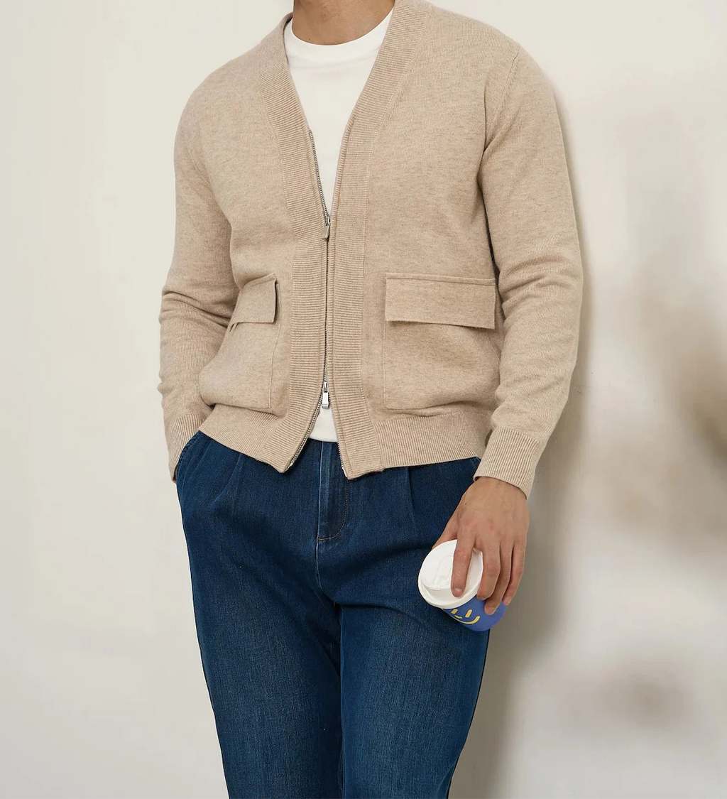 Zipper Pocket Knit Cardigan Jacket