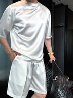 Solid Color Silky Short-Sleeve Set