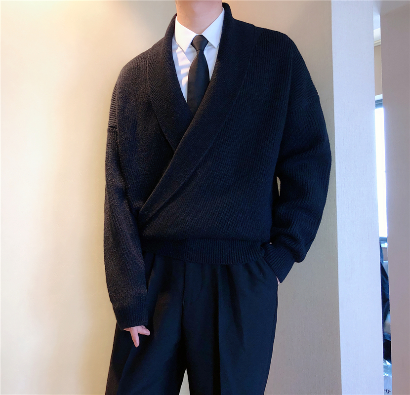 V-neck Shawl Collar Pullover Sweater