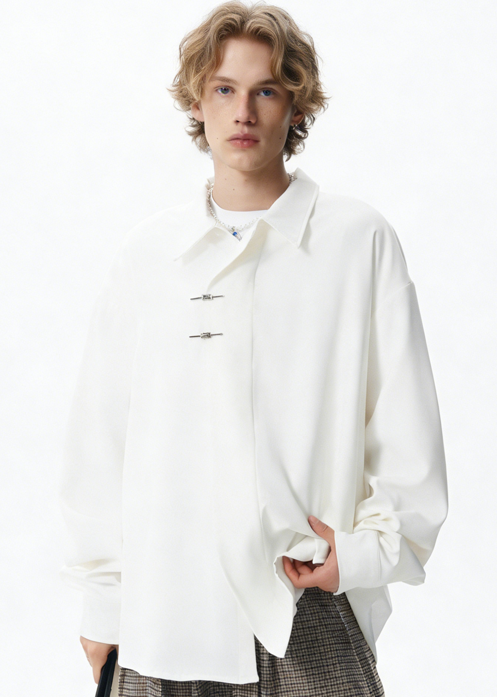 Men's Cleanfit Chinese Knot Shirt – Modern Oriental Loose Fit Long Sleeve Overshirt