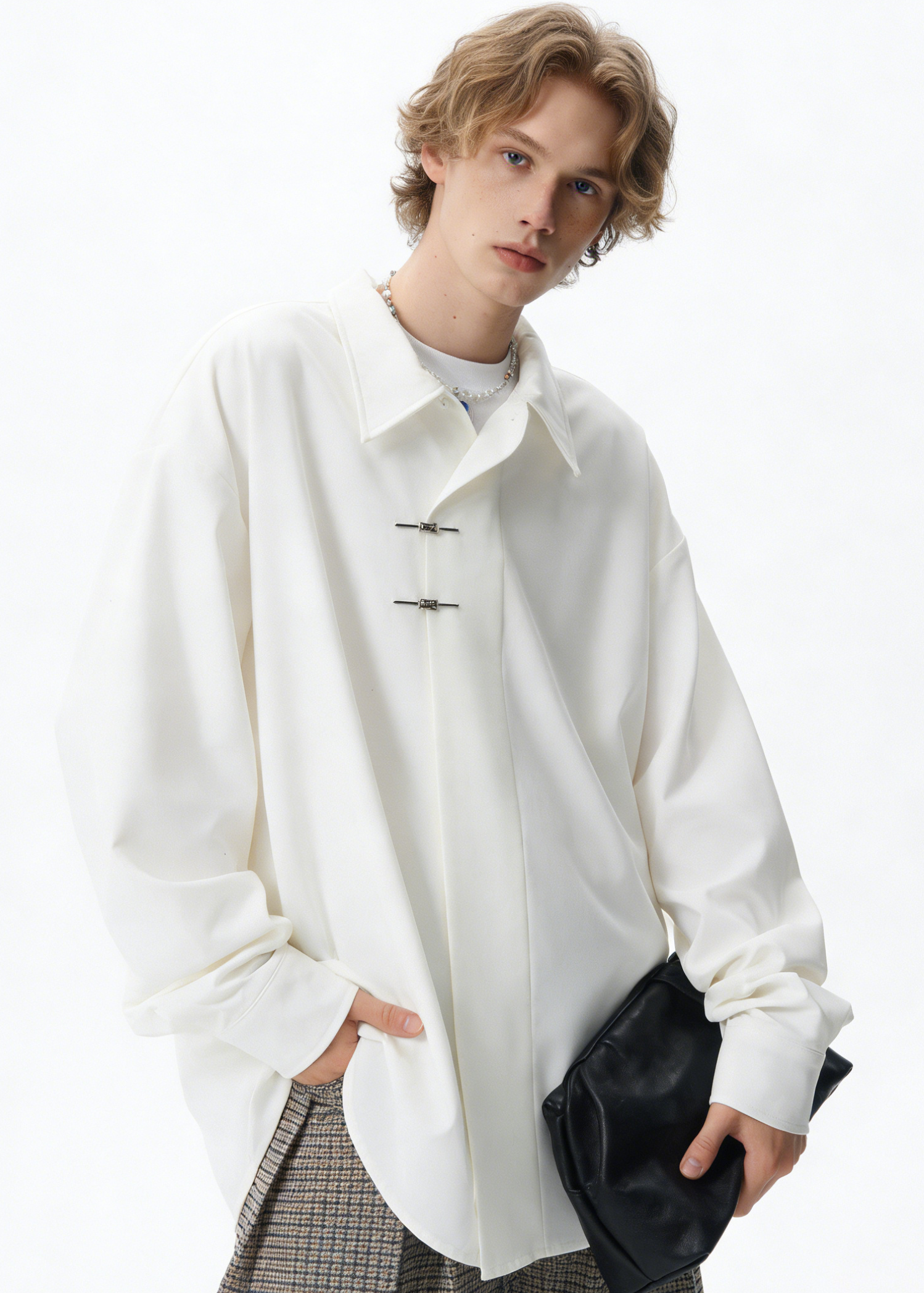 Men's Cleanfit Chinese Knot Shirt – Modern Oriental Loose Fit Long Sleeve Overshirt