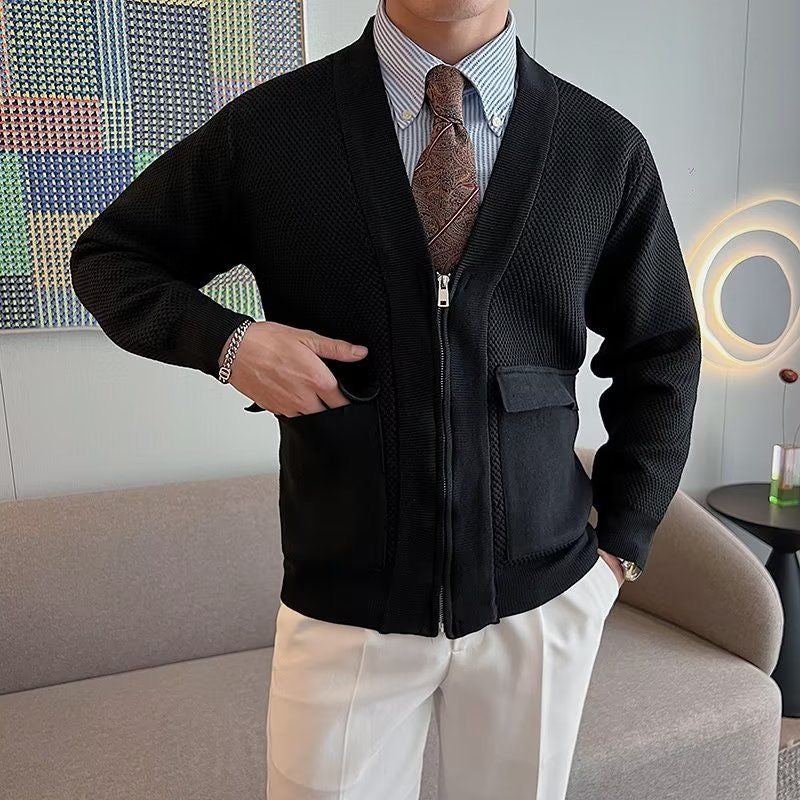 Zipper Pocket Knit Cardigan Jacket