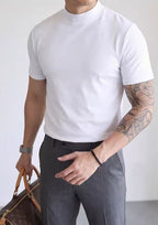 Men's Premium Mock Neck Fitted Short-Sleeve Base T-Shirt