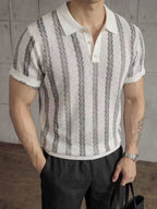 Men's Premium Vintage Striped Knit Polo Shirt