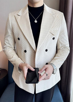 Men’s Acetate-Look Slim Fit Double-Breasted Blazer – Luxury Velvet Twill Formal Suit Jacket