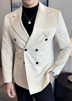 Men’s Acetate-Look Slim Fit Double-Breasted Blazer – Luxury Velvet Twill Formal Suit Jacket