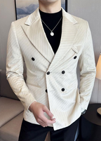 Men’s Acetate-Look Slim Fit Double-Breasted Blazer – Luxury Velvet Twill Formal Suit Jacket