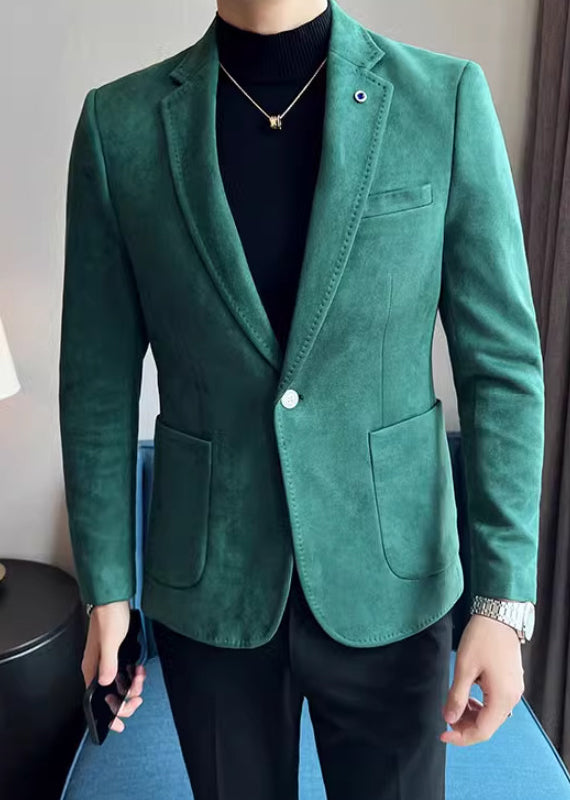 Men’s Premium Suede Texture Single-Breasted Blazer – Elegant One-Button Business Casual