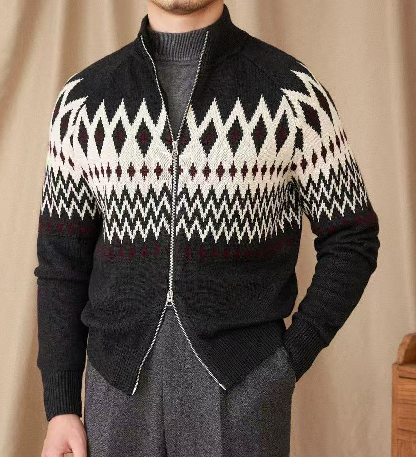 Fair Isle Knit Zip Cardigan