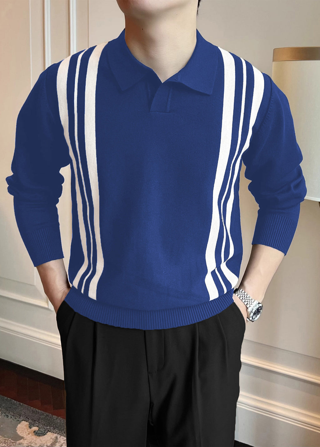 Men’s Polo Collar Knitted Sweater – Premium Fall/Winter Business Casual Pullover