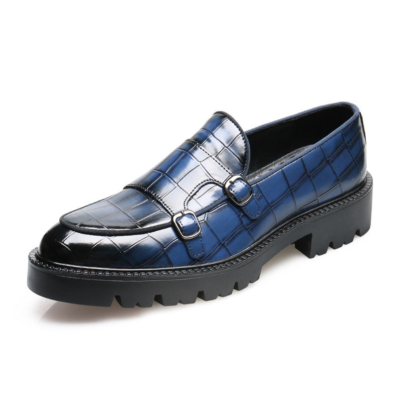 Men’s Double Buckle Chunky Sole Loafers – Retro Slip-On Dress Shoes