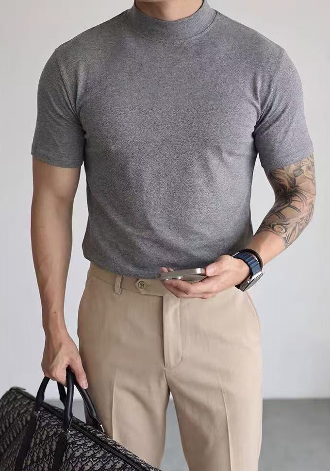 Men's Premium Mock Neck Fitted Short-Sleeve Base T-Shirt