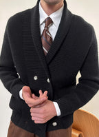 Double-Breasted Shawl Collar Knit Cardigan Jacket