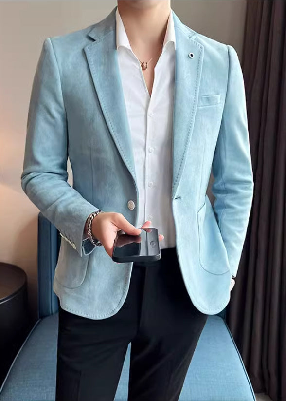 Men’s Premium Suede Texture Single-Breasted Blazer – Elegant One-Button Business Casual