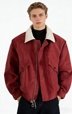 Contrast-Color Suede Lapel Padded Jacket