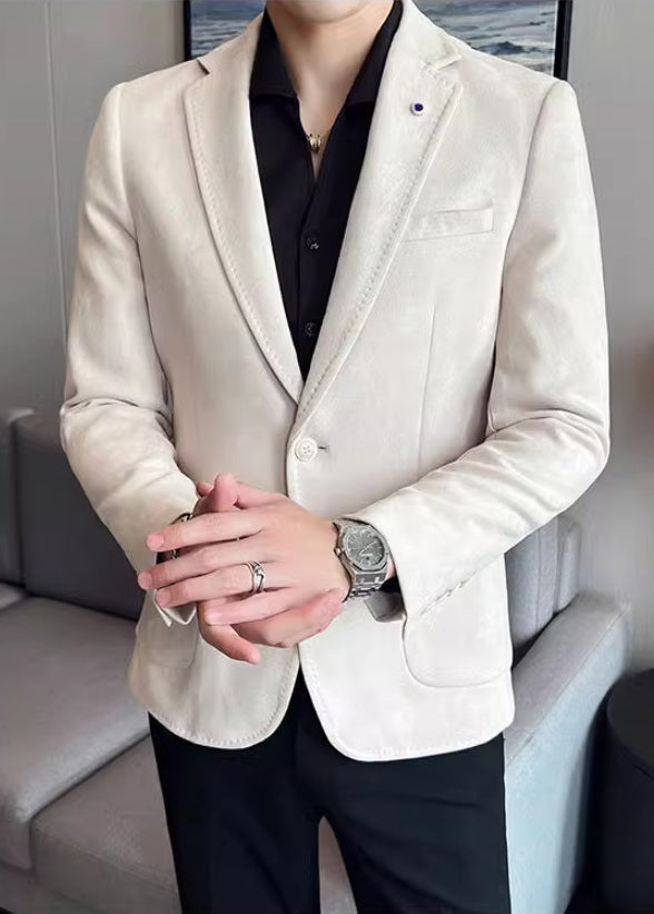 Men’s Premium Suede Texture Single-Breasted Blazer – Elegant One-Button Business Casual