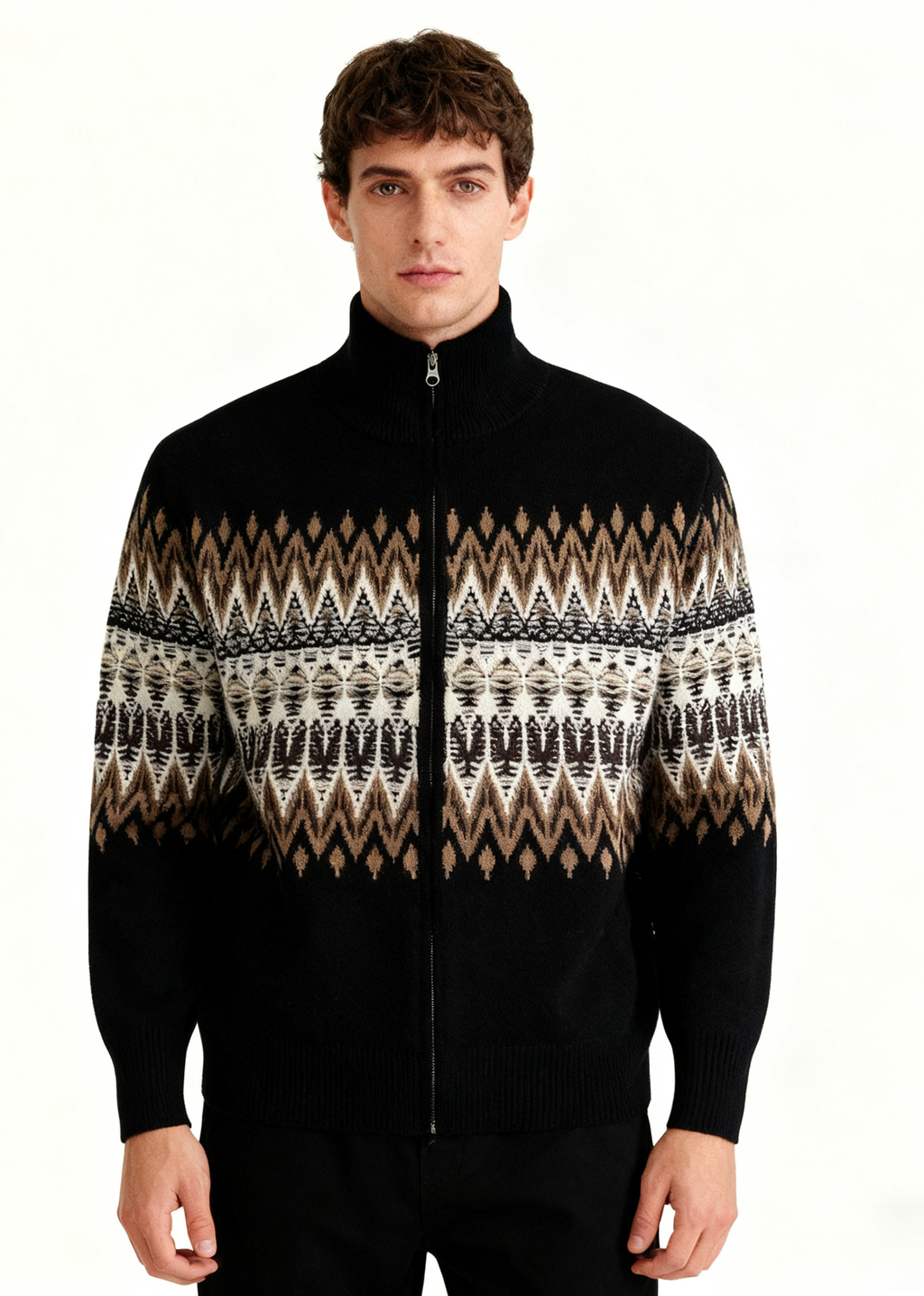 Fair Isle Knit Zip Cardigan