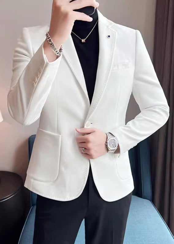 Men’s Premium Suede Texture Single-Breasted Blazer – Elegant One-Button Business Casual