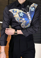 Luxury 3D Butterfly Rhinestone Shirt-Premium Long Sleeve Designer Shirt
