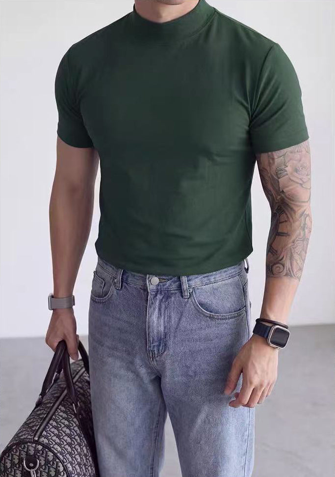 Men's Premium Mock Neck Fitted Short-Sleeve Base T-Shirt