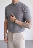 Men's Premium Mock Neck Fitted Short-Sleeve Base T-Shirt
