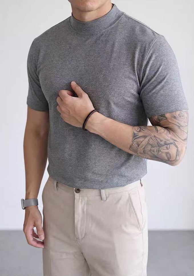 Men's Premium Mock Neck Fitted Short-Sleeve Base T-Shirt