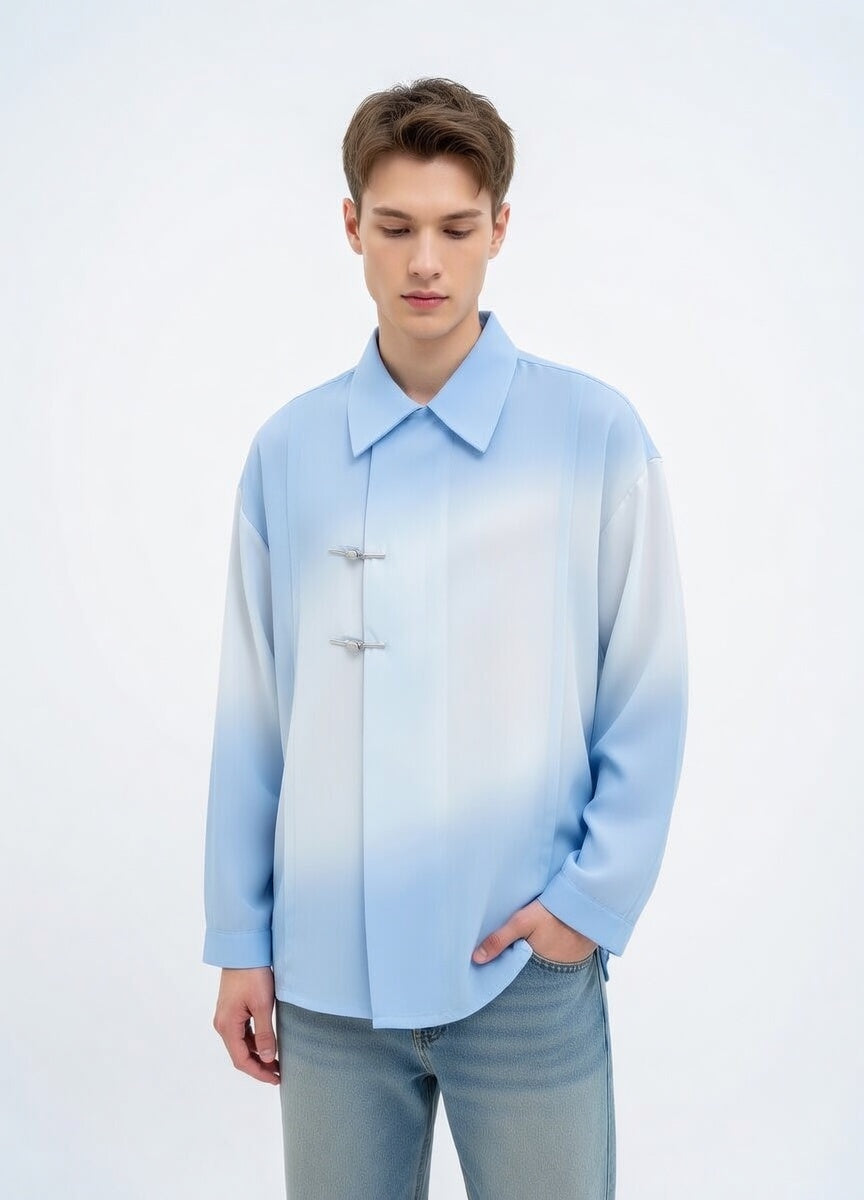 Men's Cleanfit Chinese Knot Shirt – Modern Oriental Loose Fit Long Sleeve Overshirt