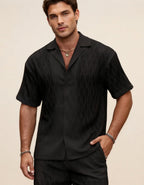 Men's Summer Textured Waffle Knit Shirt & Shorts Set