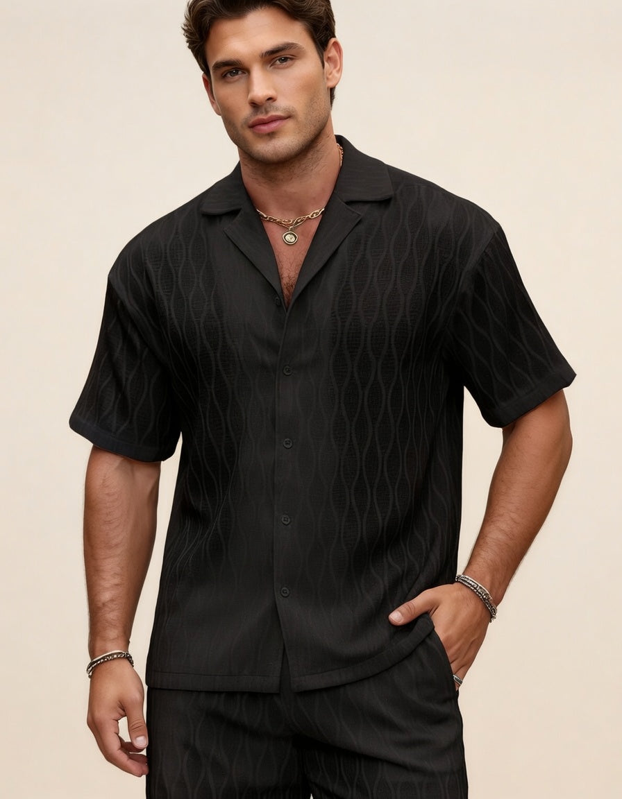 Men's Summer Textured Waffle Knit Shirt & Shorts Set