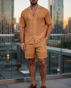 Men's Summer Textured Waffle Knit Shirt & Shorts Set
