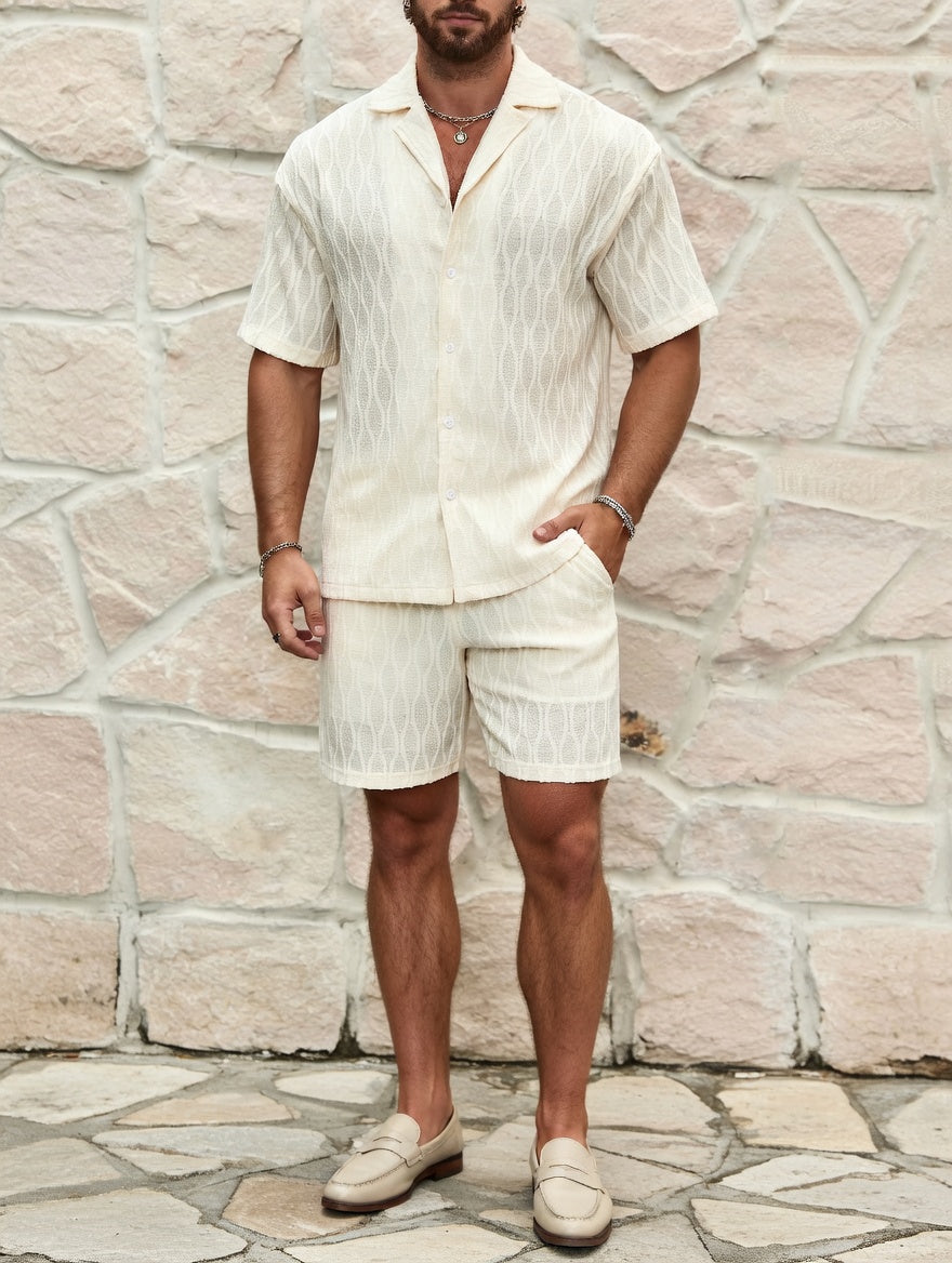 Men's Summer Textured Waffle Knit Shirt & Shorts Set