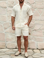Men's Summer Textured Waffle Knit Shirt & Shorts Set