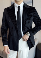 Men’s Acetate-Look Slim Fit Double-Breasted Blazer – Luxury Velvet Twill Formal Suit Jacket
