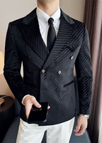 Men’s Acetate-Look Slim Fit Double-Breasted Blazer – Luxury Velvet Twill Formal Suit Jacket
