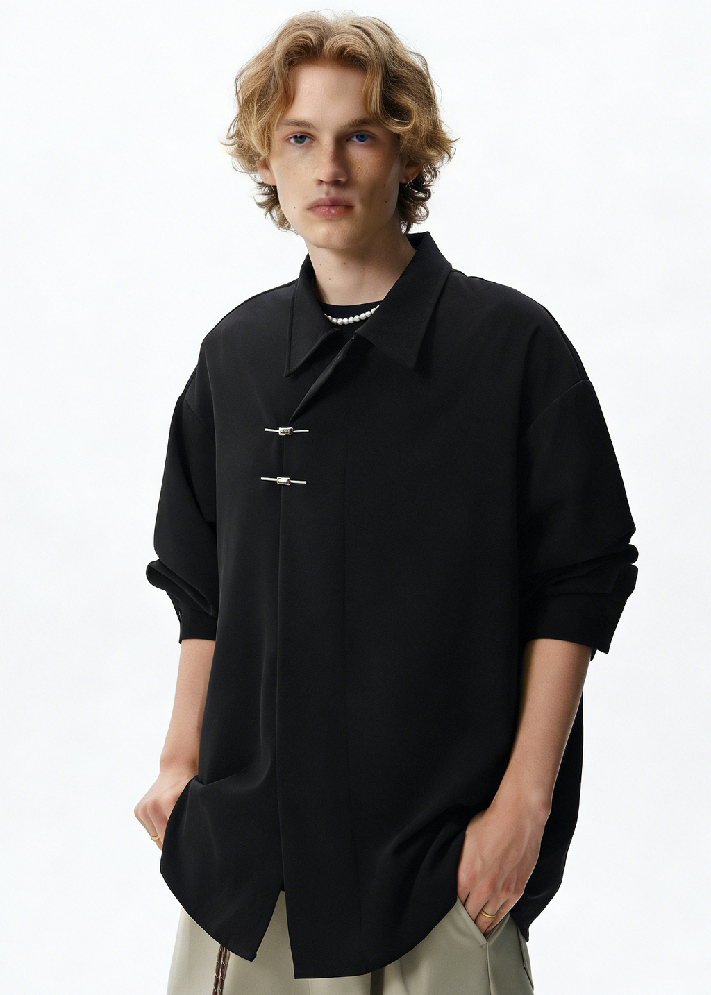 Men's Cleanfit Chinese Knot Shirt – Modern Oriental Loose Fit Long Sleeve Overshirt