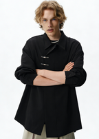 Men's Cleanfit Chinese Knot Shirt – Modern Oriental Loose Fit Long Sleeve Overshirt