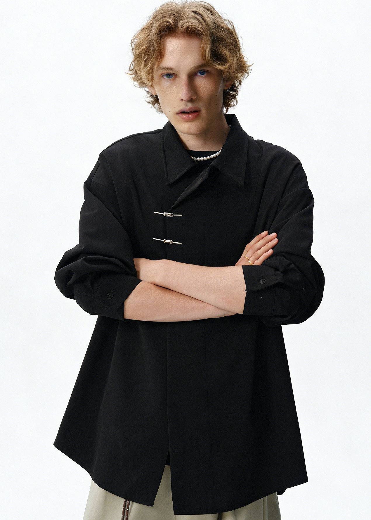 Men's Cleanfit Chinese Knot Shirt – Modern Oriental Loose Fit Long Sleeve Overshirt