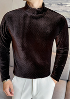 Men’s Diamond Jacquard Velvet Mock Neck Long Sleeve Base Layer – Slim Fit Thermal Top