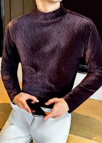 Men’s Diamond Jacquard Velvet Mock Neck Long Sleeve Base Layer – Slim Fit Thermal Top