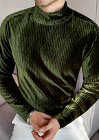 Men’s Diamond Jacquard Velvet Mock Neck Long Sleeve Base Layer – Slim Fit Thermal Top
